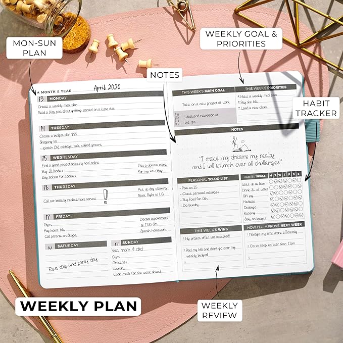 Clever Fox Planner – Undated Weekly & Monthly Planner for Productivity, Time Management & Goals – Organizer Journal – A5 (Aquamarine)