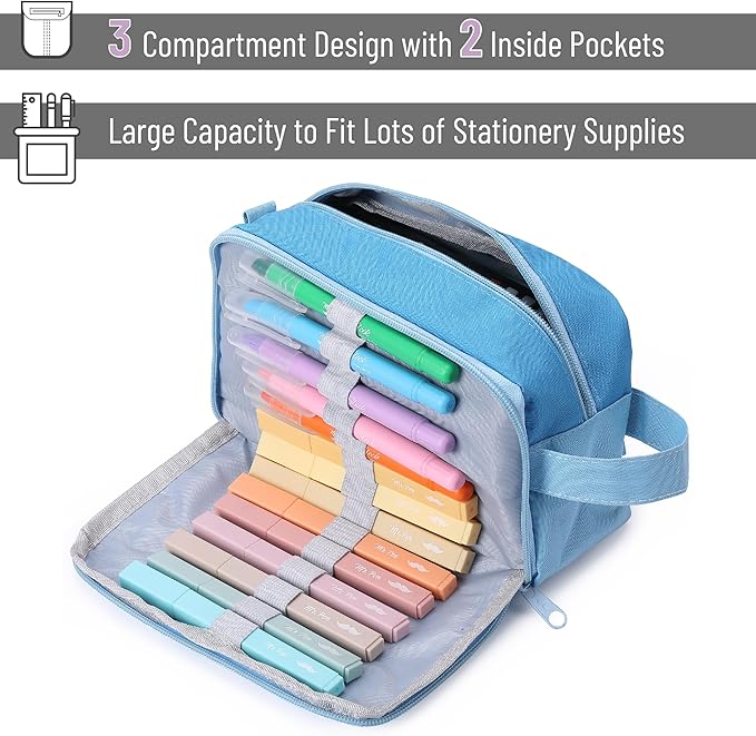 Mr. Pen Large Capacity Pencil Pouches and Bags - Mint Green School
