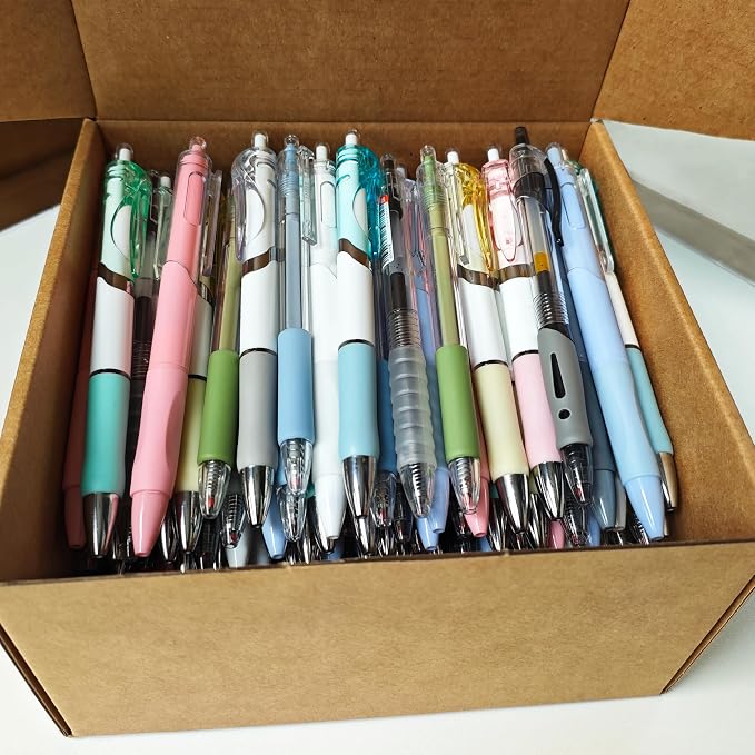 100 Pack Bulk Retractable Black Gel Ink Pens - Assorted Styles & Colors Mixed Wholesale Lot - Smooth Writing Click Pens for Office, School, and Home Supplies