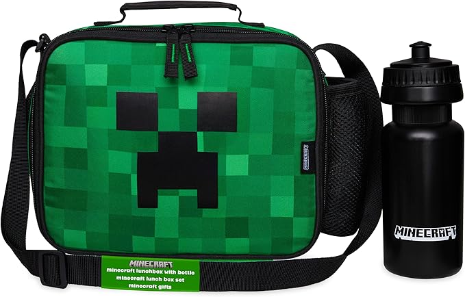Minecraft Insulated Lunch Bag for Kids Creeper Lunchbox for Boys School Supplies Food Carrier Snacks Picnic Beach Days Travel Gamer Gifts for Kids (Green)