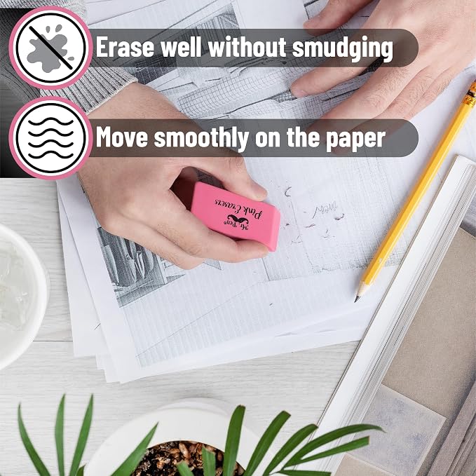 Mr. Pen- Pink Pencil Eraser Bulk, 36 Pack