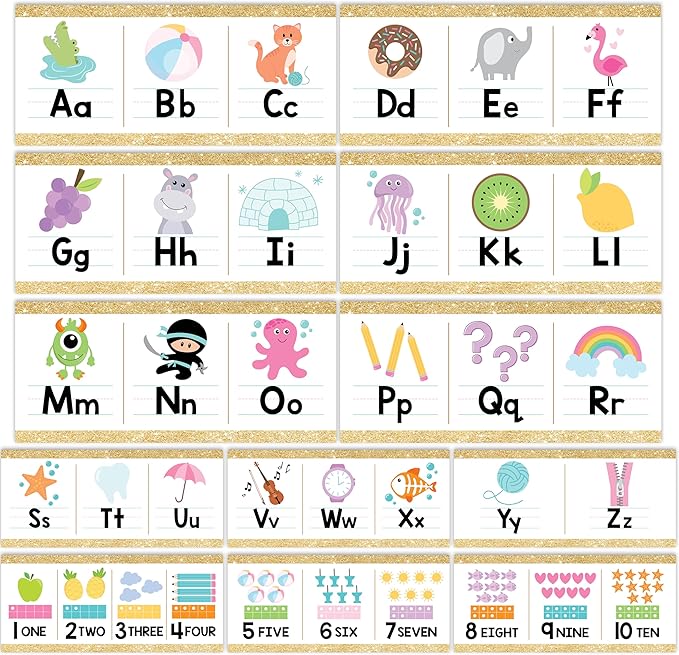 Hadley Designs Alphabet for Classroom Wall Decor - ABC Posters for Classroom Wall Chart Preschool & Kindergarten, ABC Letters & Number Line Elementary, Alphabet Cards, Varsity Letter Classroom Decor