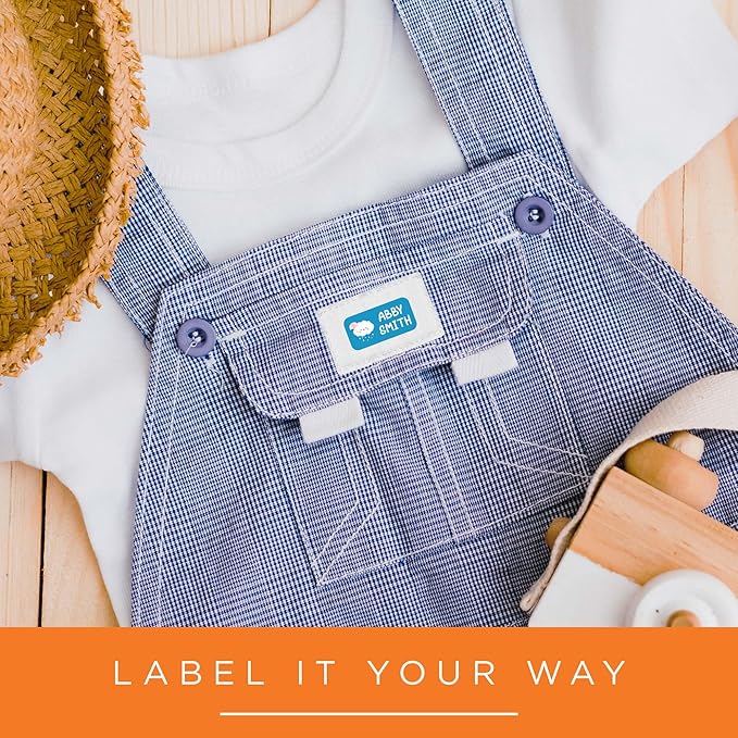 Personalized Daycare Name Labels for Kids, (130 Pack) Waterproof Custom Name Stickers for Clothing Tags, Lunch Boxes and School Supplies, Made in USA by MSC -Clouds