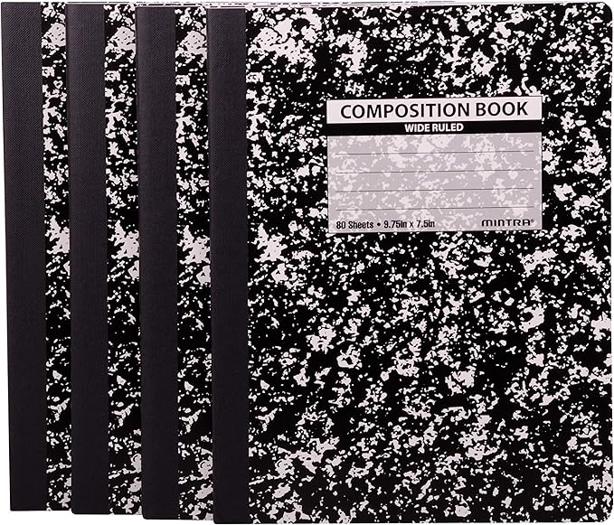 Mintra Office Composition Books (Black Marble Comp - Wide Ruled, 24 Units (6-4pks))