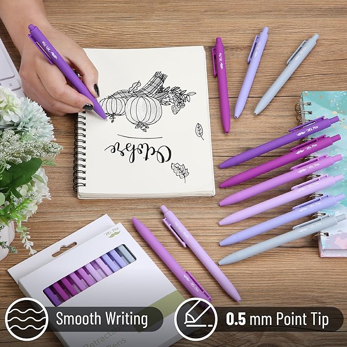 Mr. Pen- Retractable Gel Pens, 12 Pack, Black Ink, Lavender Legacy Barrel, Fine Point 0.5mm, Fast Dry, Smooth Writing, Cute Pens for Drawing, Writing Planner and School Supplies