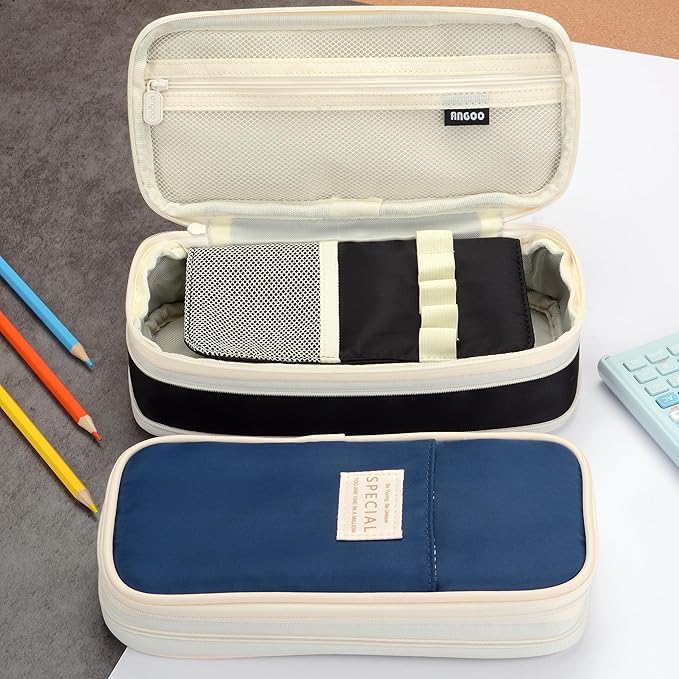 Large Capacity Big Special Cute Aesthetic Preppy Canvas Pencil Case Organizer Holder Pouch Bag with Zipper Compartments, Pen Cases for Women Girls School Adults (Black)