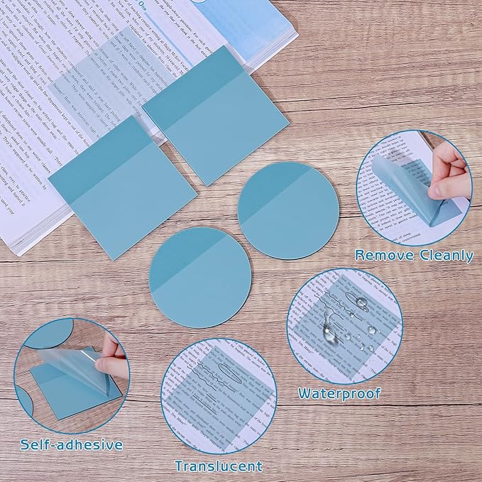 1100 Sheets Transparent Sticky Notes, Clear Waterproof 3 x 3 Sticky Notes with Pen, Translucent See-Though Note Tabs for Bible Study Book Annotation Kitchen Reminder (Blue)