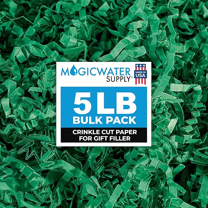 MagicWater Crinkle Cut Paper for Gift Baskets - 5LB - Green - Perfect for Shredded Paper Filler, Basket Filler, Gift Boxes, Bridesmaid Gifts, Christmas Stuffers & More – Ideal for All Occasions