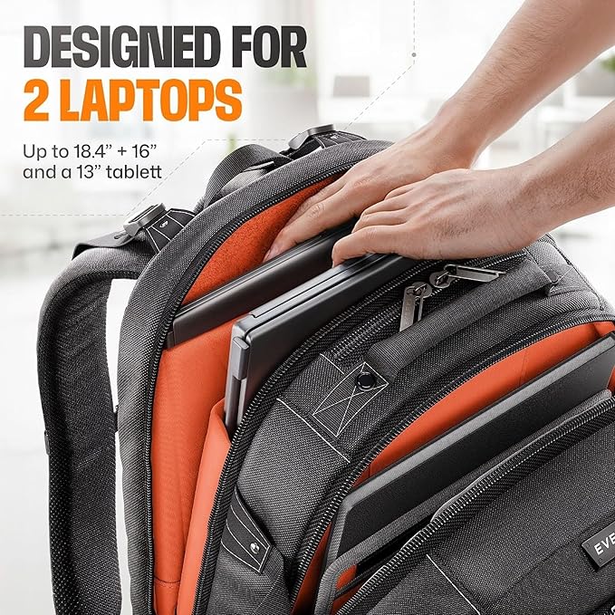 EVERKI Business 120 Pro 2 Laptop Backpack 40L W/Rain Cover Mesh Accessories Pouch & Quick Release Magnetic Keychain-2 Travel Laptop Compartments Fit Up To 18.4"RFID Pocket Patented Corner Protection