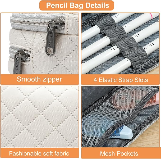 Della Gao Large Pencil Case, Big Capacity Pencil Pouch with 3 Compartments | Office Pencil Bag with Zipper, Big Pen Case for Adults (01-3Beige)