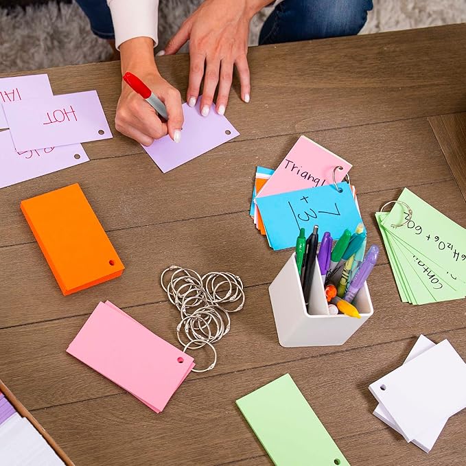 Hapinest 1000 Blank Flash Cards Colored Index Cards 3x5 w/20 Binder Rings, Unruled Unlined Index Cards with Ring, Hole Punched Notecards Flashcards, Color Note Cards for Studying Home Office Supplies