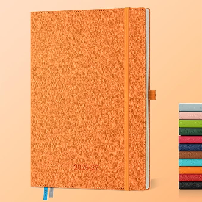 Weekly Monthly 2026-2027 Planner (July 26-Dec 27),11.5"x8.5",18 Months Agenda Plan with Month Tabs & Pocket,Expenses/Note Pages, Academic Calendar with Vegan Leather Cover,Orange