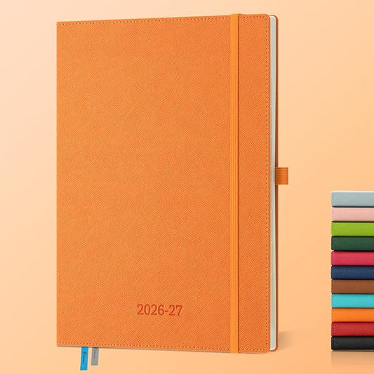 Weekly Monthly 2026-2027 Planner (July 26-Dec 27),11.5"x8.5",18 Months Agenda Plan with Month Tabs & Pocket,Expenses/Note Pages, Academic Calendar with Vegan Leather Cover,Orange