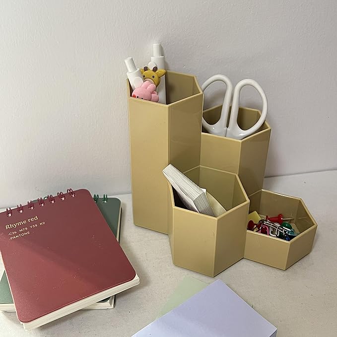 Pencil Organizer Pen Holder for Desk Pens Cup Small Desk Organizer Cute Pen Holder for Office,School and Home (Beige, L-Shape)