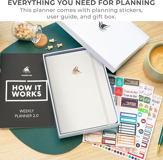 Clever Fox Planner 2nd Edition Dated Jan 2026-Jan 2027 – Colorful Weekly & Monthly Goal Setting Planner, Habit Trackers, Time Management and Productivity Organizer, Gratitude Journal, A5 (White)
