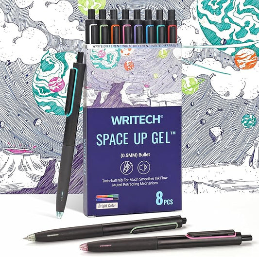 WRITECH Retractable Gel Ink Pens: 0.5mm Fine Point Pen Multicolor No Smear & Smudge for Journaling Sketching Drawing Extra Smooth Writing Non Bleed Silent Click Pen Set 8ct - Assorted Colors