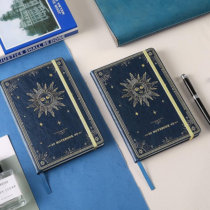 Artfan Ruled Notebook/Journal – Premium Thick Paper Faux Leather Classic Writing Notebook with Pocket + Page Dividers Gifts, Banded, Large, 144 Pages, Hard Cover, Lined (5.8''x 8.4'') - Blue