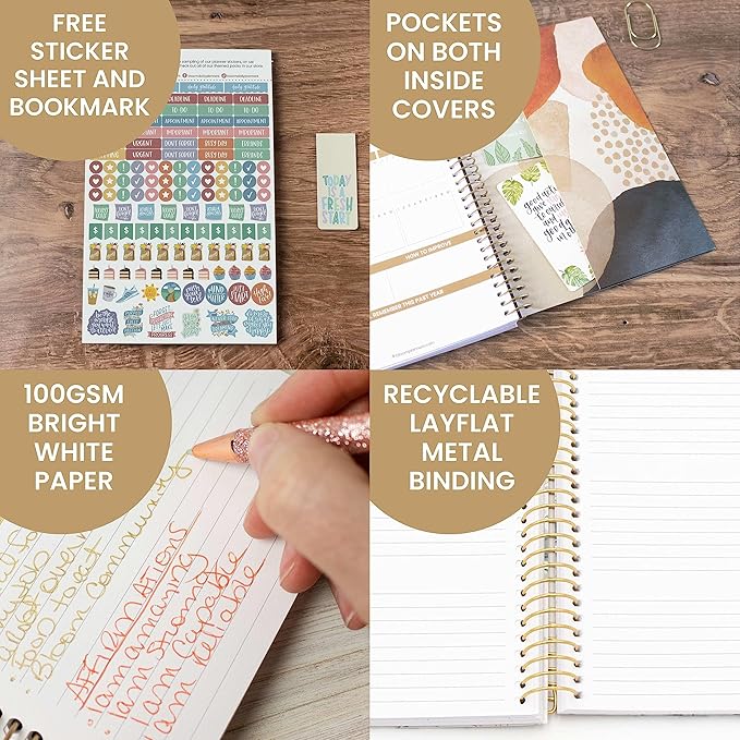bloom daily planners UNDATED Weekly & Monthly Calendar Planner - Start Anytime (5.5” x 8.25”) - Earthy Abstract, Blue