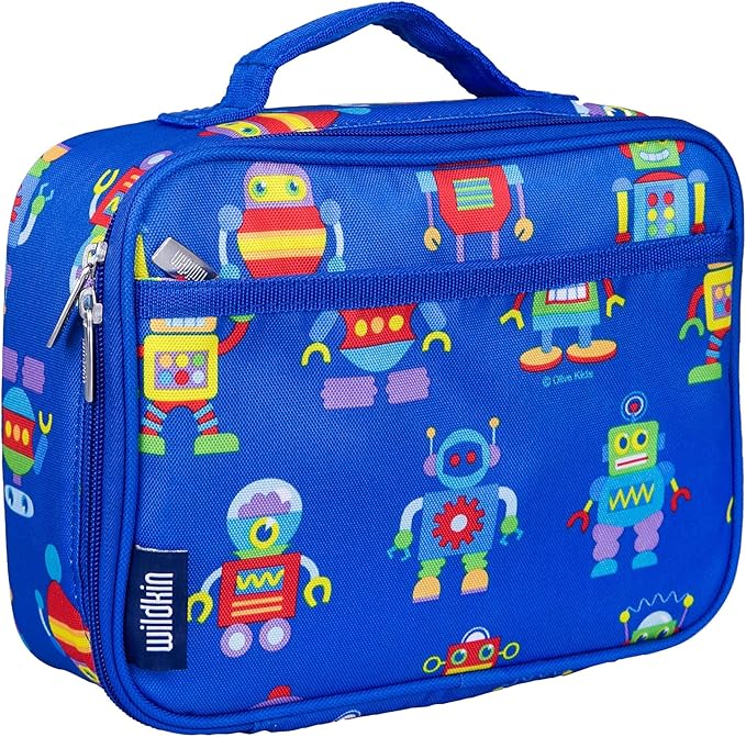 Wildkin Kids Insulated Lunch Box, Keeps Food Hot or Cold, BPA-Free with Mesh Pockets & Easy-Clean Lining – Ideal for School, Travel & Daycare – Robots