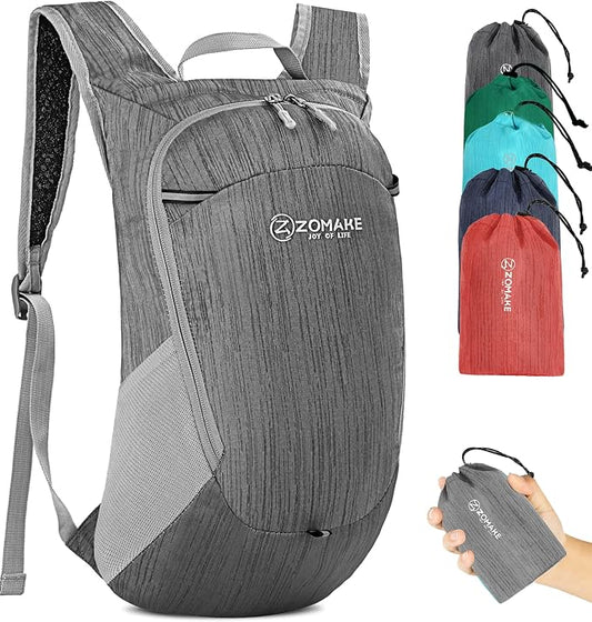 ZOMAKE Lightweight Packable Backpack, 18L Small Foldable Daypack for Hiking | Water Resistant Collapsible Backpacks for Women Men, Everyday Carry, Multi Compartment Storage, Adjustable Strap(Medium Grey)