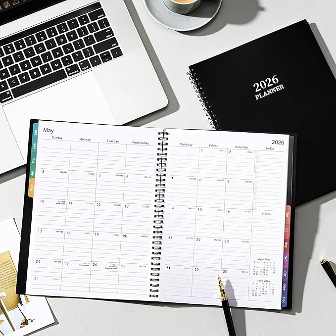 2026 Planner - Planner 2026 Weekly and Monthly, Jan 2026 - Dec2026, 9" x 11", 26 Planner Weekly and Monthly, 26 Calendar Planners with Colorful Tabs, Pocket - Black
