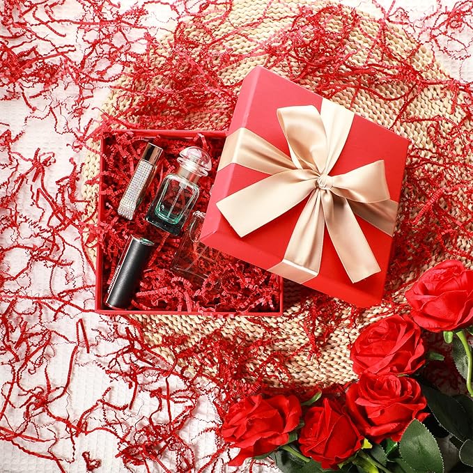 Outus 2 LB Red Crinkle Cut Paper Shred Filler for Gift Baskets Box Bags Red Crinkle Shredded Papers Confetti Stuffing Grass Cushion Tissue for Graduation Wedding Birthday Packaging Wrapping Decoration