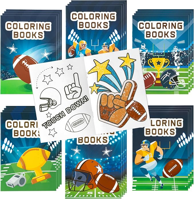 24Pcs Football Coloring Books Sport Theme DIY Color-in Pages Football Helmet Glove Trophy Drawing Booklet Party Favors Gifts Classroom Reward Home Art Activity Supplies for Kids Toddlers