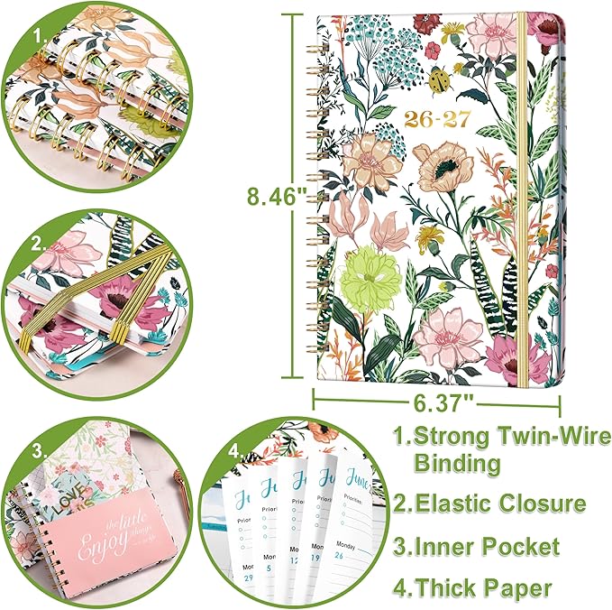 Planner 2026-2027 - Weekly & Monthly Planner, Jul 2026-Jun 2027, Academic Planner 26-27, 6.4"×8.5", Tabs, Thick Paper, Twin-Wire Binding, Back Pocket, Inspirational Quotes for Office Home School