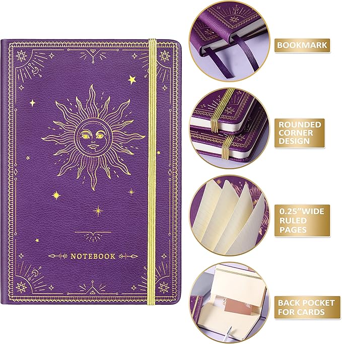 Artfan Ruled Notebook/Journal – Premium Thick Paper Faux Leather Classic Writing Notebook with Pocket + Page Dividers Gifts, Banded, Large, 144 Pages, Hard Cover, Lined (5.8''x 8.4'') - Purple