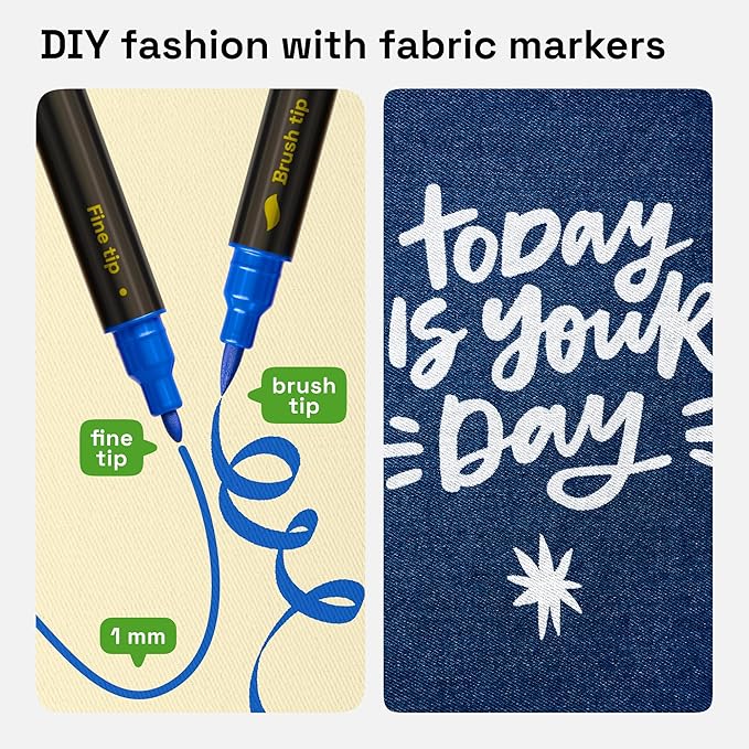 ARTISTRO 72 Dual-Tip Fabric Markers - Fabric Decorating Kit - Permanent for Clothes - Acrylic Paint Pens for Sneakers, Bags, Shoes, Textile, Canvas, Sewing, Craft, DIY - Brush and Fine Tip