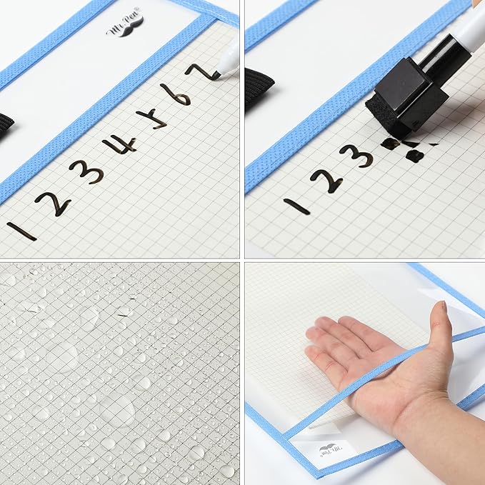 Mr. Pen- Reusable Dry Erase Pocket Sleeves, 10" x 14", 12 Pack, Colorful, Clear Plastic Paper Sleeves, Ticket Holders, Clear Plastic Sheet Protectors, Teacher, School, Classroom Supplies
