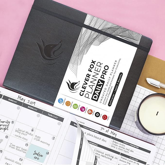 Clever Fox Planner Daily PRO - 8.5 x 11" A4 Size Daily Life Planner and Gratitude Journal to Increase Productivity, Time Management and Hit Your Goals - Undated - Lasts 3 Months (Silver Black)