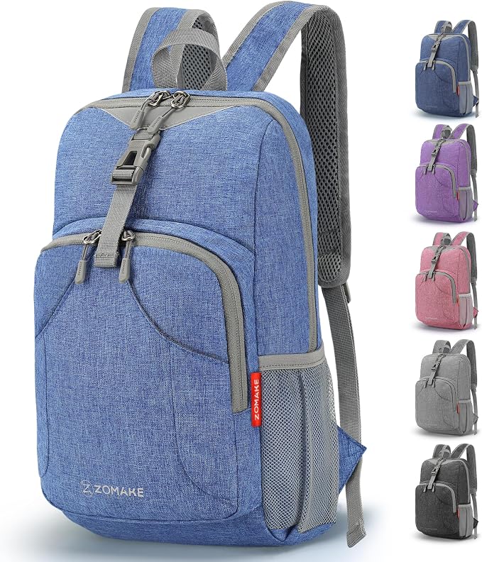 ZOMAKE Lightweight Packable Backpack, 10L Small Foldable Daypack for Hiking | Water Resistant Collapsible Backpacks for Women Men, Everyday Carry, Multi Compartment Storage,Adjustable Strap(Dark Blue A4)