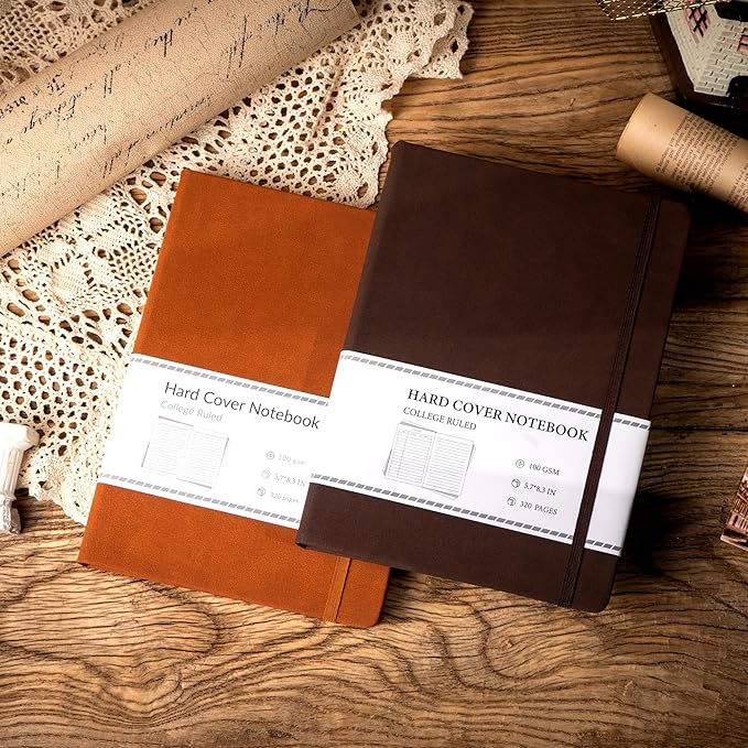 CAGIE Lined Journal Notebook for Men Women 320 Pages Leather Journals for Writing A5 Thick Hardcover Journaling Notebooks for Work Note Taking Diary, 5.7x8.3 In, Dark Brown