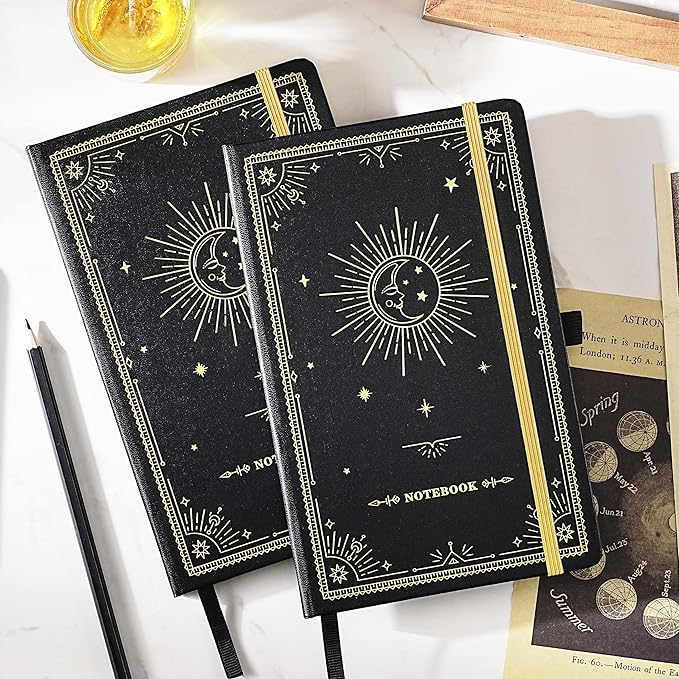 Artfan Ruled Notebook/Journal – Premium Thick Paper Classic Writing Notebook with Pocket + Page Dividers Gifts, Banded, Large, 128 Pages, Hard Cover, Lined (5.3" x 8.26") - Goddess Of the Moon