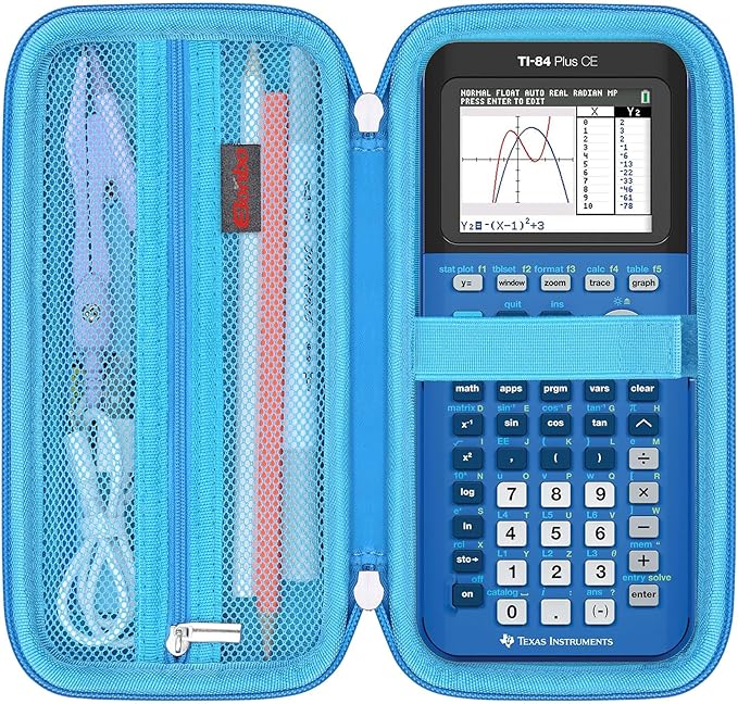 Elonbo Carrying Case for Texas Instruments TI-84 Plus CE/TI-84 Evo/TI-84 Plus/TI-83 Plus/TI-83 Plus CE Color Graphing Calculator, Extra Mesh Pocket Fits Charging Cable Charger Manual, Blue
