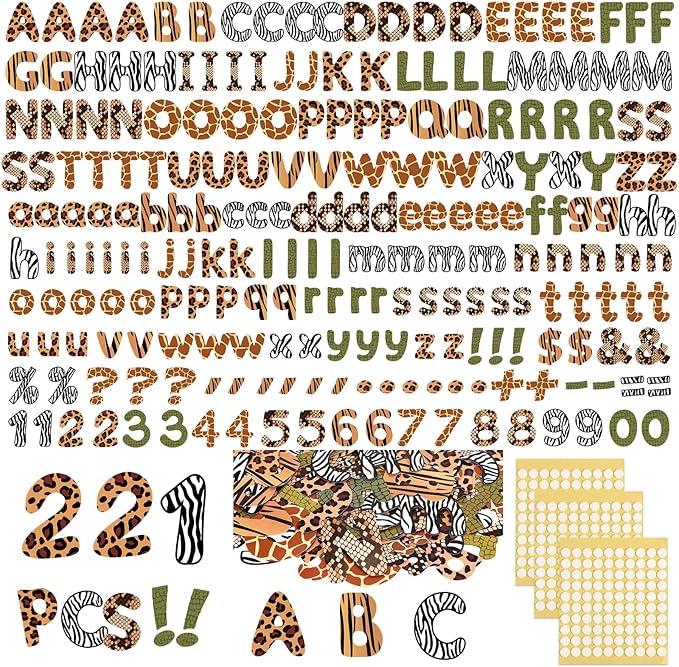 221 Pcs Wild Animal Bulletin Board Letters, Round Alphabet Number Punctuation Symbol Combo Letter Cutouts, Jungle Classroom Decor for School Classroom Chalkboard Poster Bulletin Board Wall
