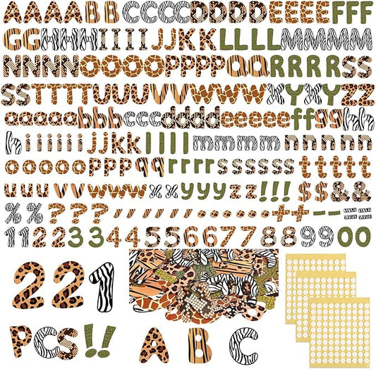 221 Pcs Wild Animal Bulletin Board Letters, Round Alphabet Number Punctuation Symbol Combo Letter Cutouts, Jungle Classroom Decor for School Classroom Chalkboard Poster Bulletin Board Wall