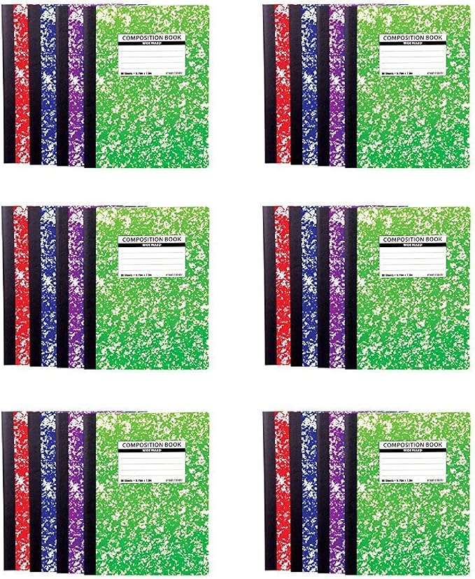 Mintra Office Composition Books (Assorted Marble Comp - Wide Ruled, 24 Units (6-4pks))
