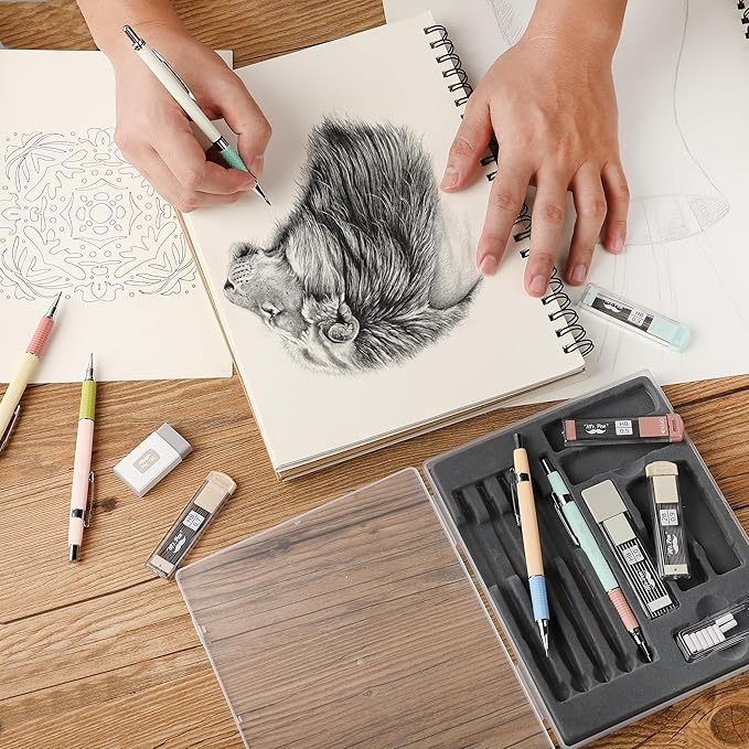 Mr. Pen- Art Mechanical Pencil Set, 5 Metal Mechanical Pencils (0.3, 0.5, 0.7, 0.9, 2.0mm), 5 HB Lead Refills & 10 Eraser Refills, Precision Drawing Pencils for Sketching, Writing & Technical Artwork
