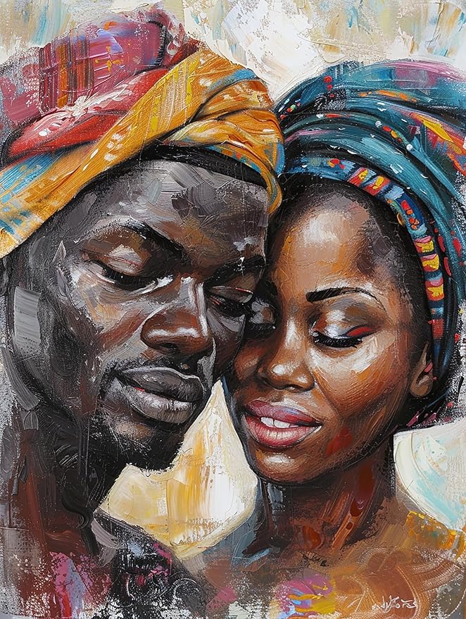 SKRYUIE Paint by Numbers Kit for Adults Beginner African American, Acrylic Couple Oil Painting by Numbers Kits with PaintBrushes Paintwork Art Crafts Canvas for Home Decor 16x20 inch c3