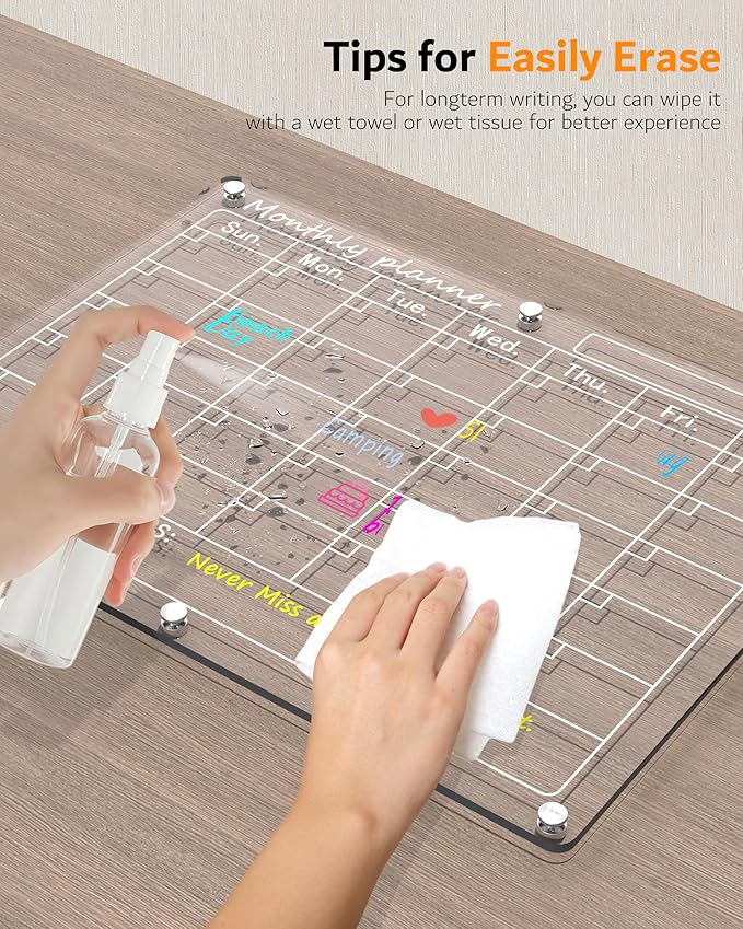 Magnetic Acrylic Calendar for Fridge,1 Pack 11"x15" Clear Fridge Calendar Dry Erase Magnetic Planning Boards Set(Monthly Planner_1)