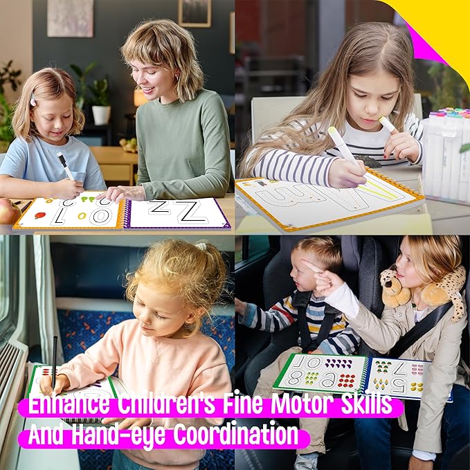 SpriteGru Letter & Number Tracing Pad, 30 Pages Alphabet ABC and 123 Handwriting Book, Reusable & Erasable Pen Control Practice Montessori Autism Educational Fine Motor Toddler Learning Toys