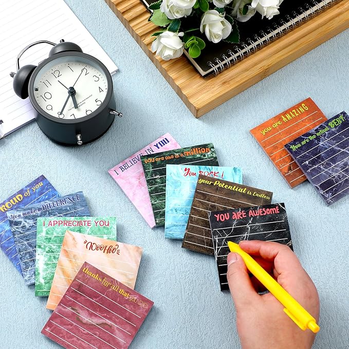 Yinder 24 Pcs Inspirational Sticky Notes Cute Motivational Sticky Notes Pad End of Year Employee Appreciation Gifts Bulk for Teacher Nurse Coworkers Office Supplies 3 x 3'' (Appreciation,Marble Color)