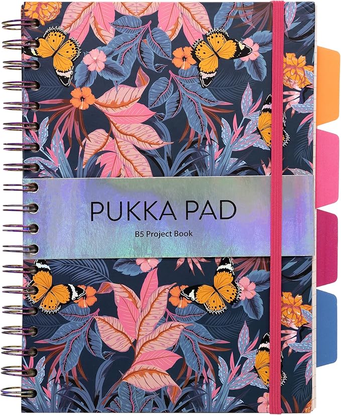 Pukka Pad 5 Subject Spiral Notebook 12-Pack - 200 Pages, 100 Sheets of 80GSM Paper with Repositionable Dividers & Perforated Edges for School & Office Planning & Organization - B5-7 X 10, Bloom