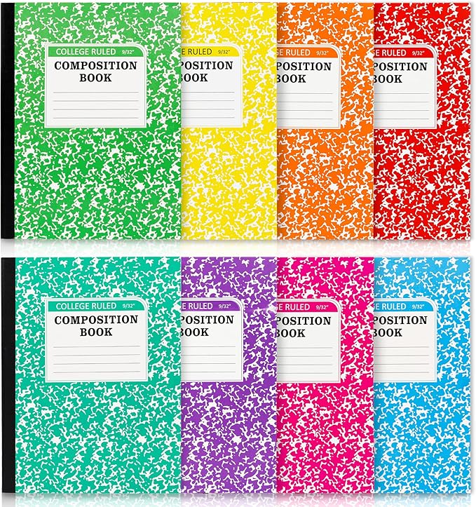 feela Composition Notebook, 8 Pack 8 Pastel Colors College Ruled Composition Books Bulk, Marble Cover Notepad Lined Cute Journal Notebooks for School Supplies Notes Taking Writing, 9.75 X 7.5 in