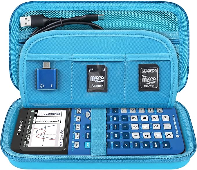 Elonbo Carrying Case for Texas Instruments TI-84 Evo/TI-84 Plus CE Evo Graphing Calculator, Extra Mesh Pocket Fits Charging Cable Charger Manual, Blue