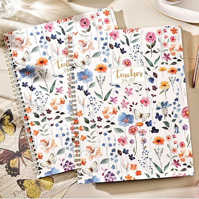 Teacher Planner 2026-2027 - Teacher Lesson Planner 2026-2027, 8.5”x11”, July 2026 - June 2027, Teacher Planner Academic Year, Colorful Monthly Tabs, Holidays, Pocket - Floral