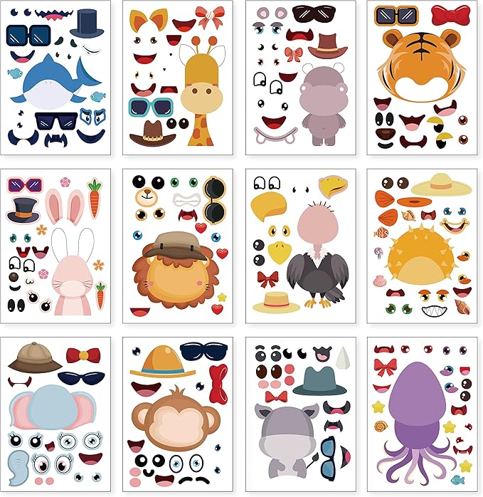 24 Sheets 8.27''×5.9'' Make Your Own Animals Stickers for Kids Toddlers, Make a Face Stickers for Kids Party Favors Activities