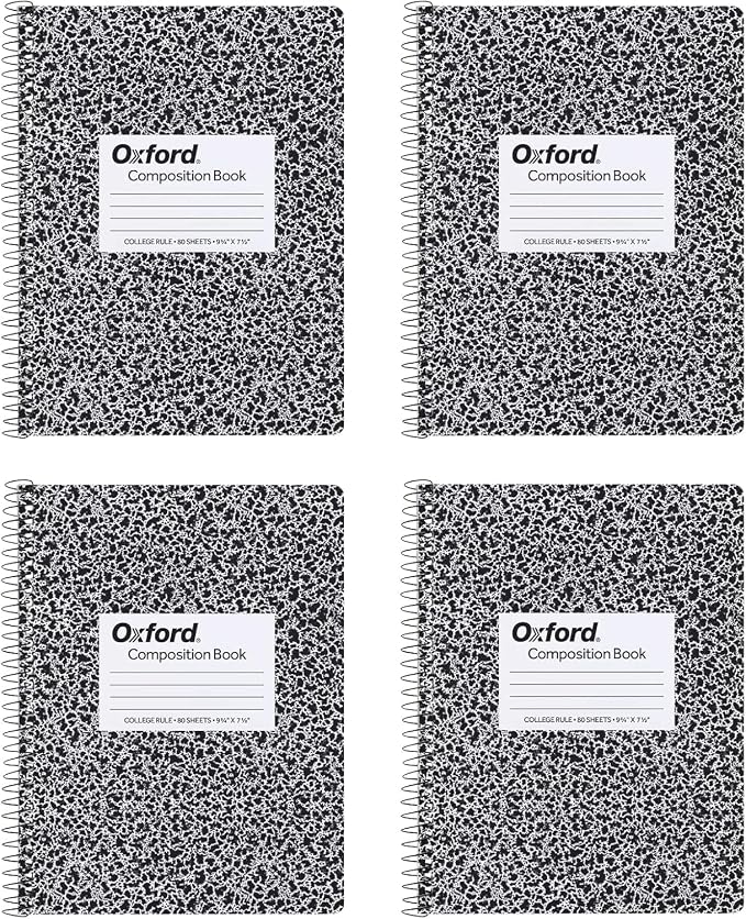 Oxford 4 Pack Marble Spiral Composition Notebook, College Ruled Notebook
